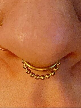 7mm 16g Gold-Toned Beaded Triple Ring Design Septum Ring - Women Jewelry